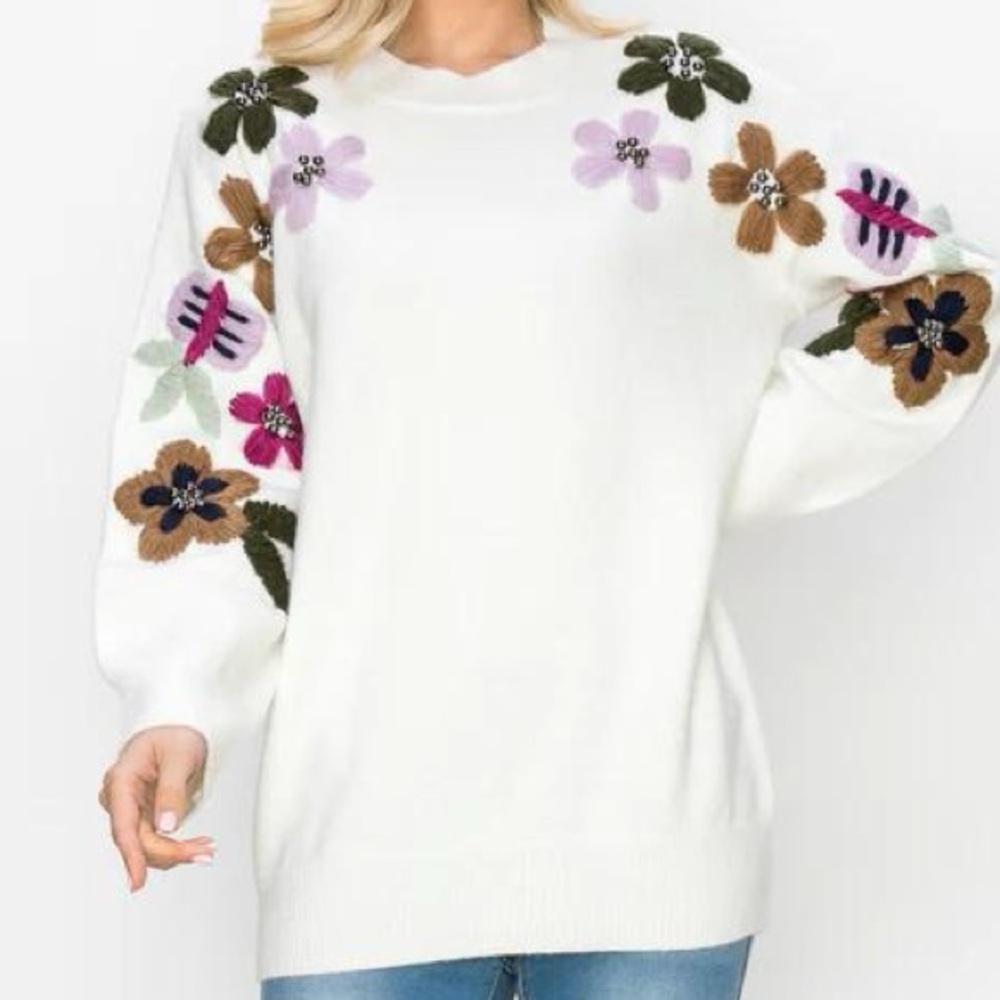 COPY - Joh Scout Knitted Crochet Flower Sweater Size Small